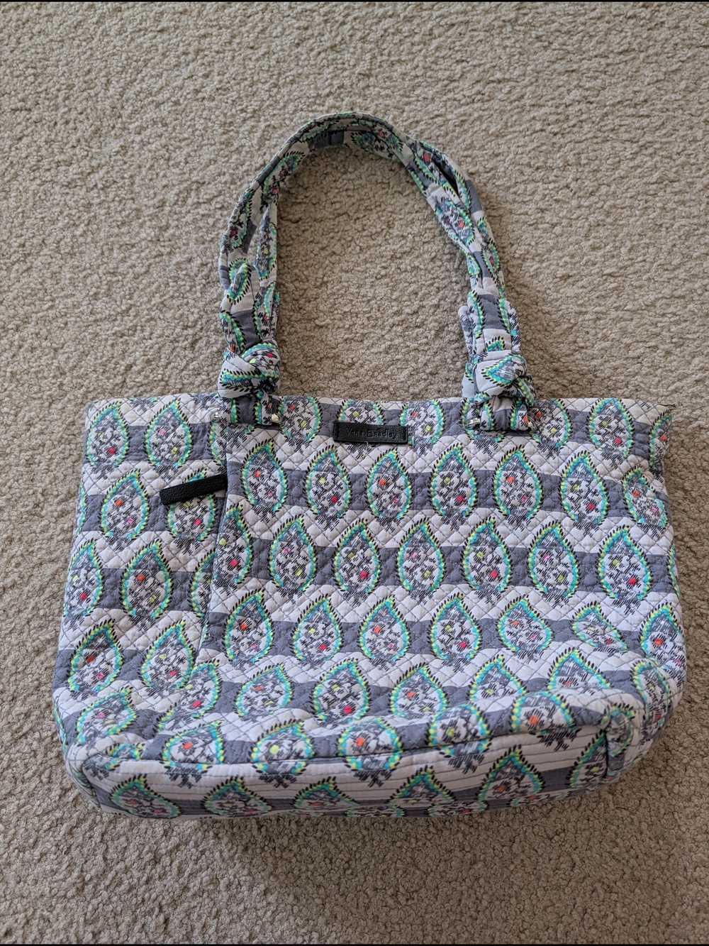 Vera Bradley Gray Floral Quilted Tote Bag In Paisley Stripes
